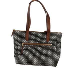 Fossil Rachel Leather Black Striped Tote Purse Classic Brown Black